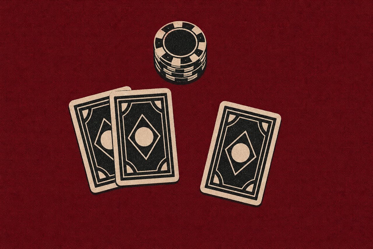 Illustration of three face-down hole cards with the third card slid away as a discard